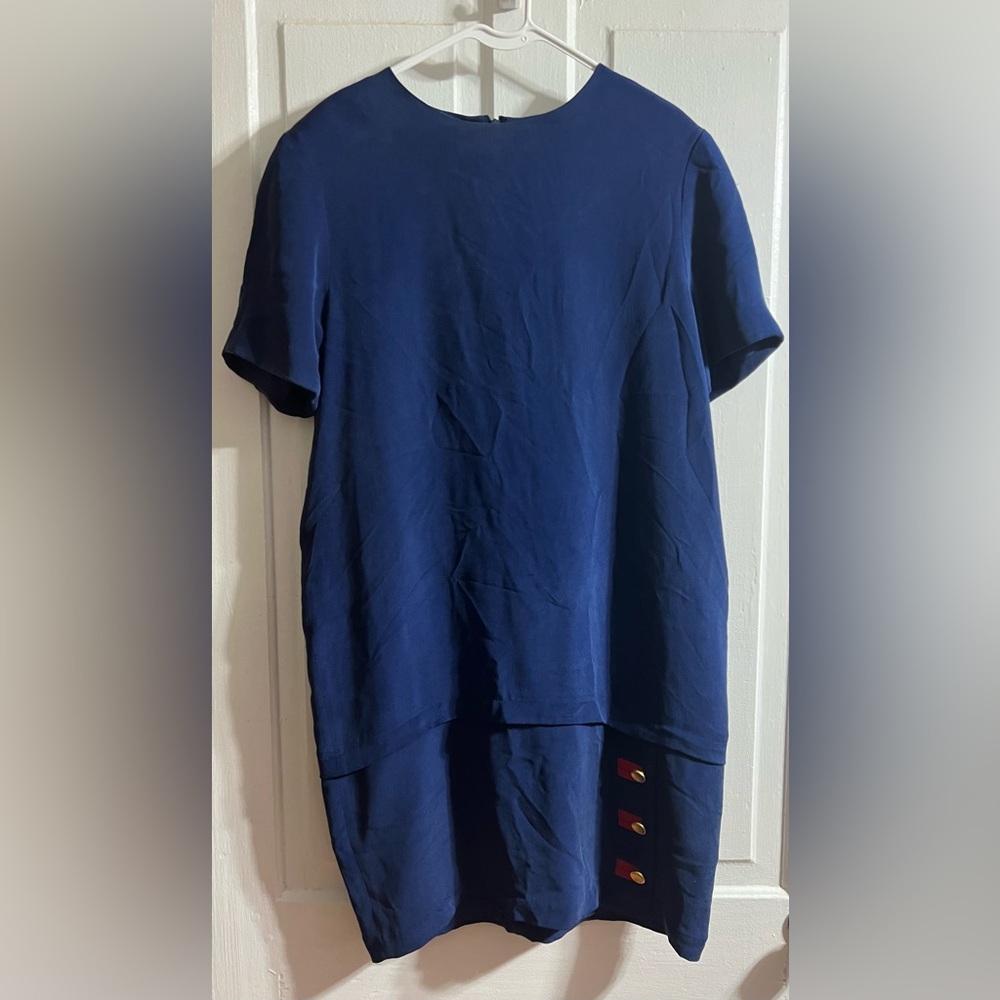 100% silk Papell Too Navy Blue  Dress